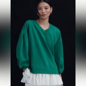 Maeve Long Sleeve V-Neck Twofer Knit Pullover